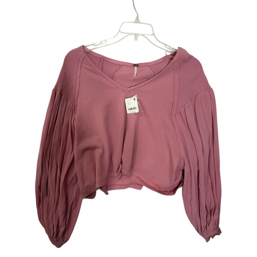 Free People NWT Pink Boho Crop Top Small Balloon Sleeve Blouse